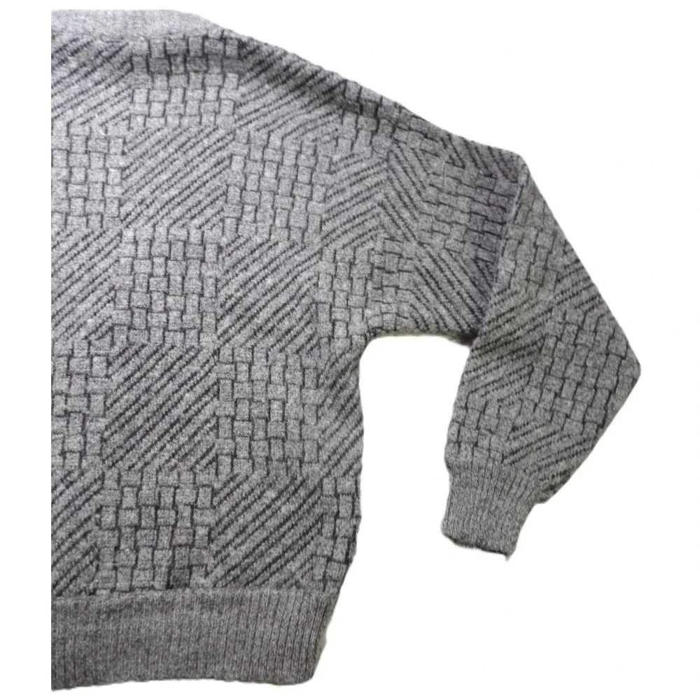 VTG 90s Clochard Men Cardigan Gray Wool Blend Geometric Woven V-Neck Sweater L/G